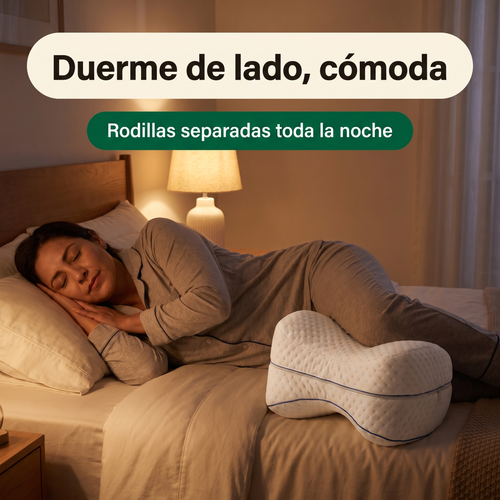 Mujer durmiendo de lado con la almohada de piernas